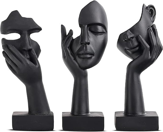oliruim 3 Pcs Thinker Small Statue Set - Black Art Abstract Home Accent Figurines for Decor Woman Apartment Bookshelf Floating Shelf Coffee Table Office Desk Bathroom Counter Decor (3 Pcs Black)