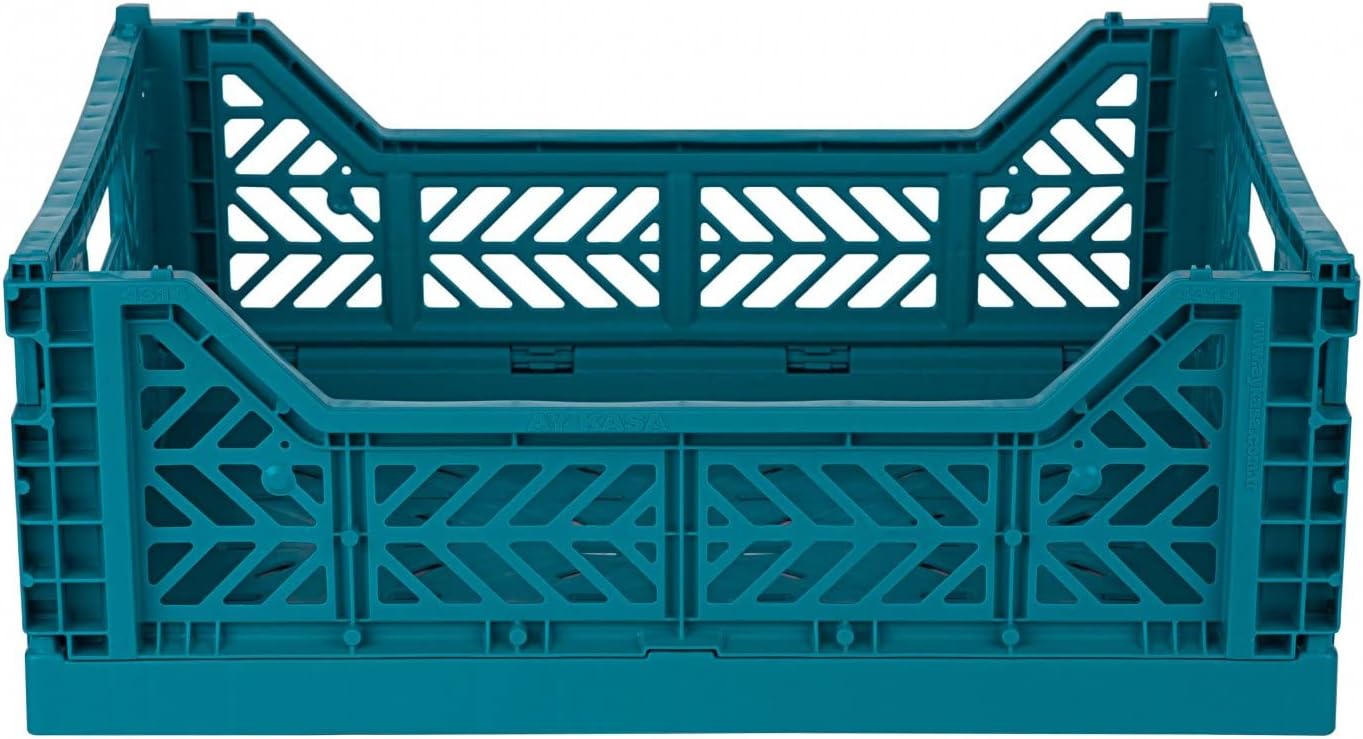 AYKASA Collapsible Storage Bins, Plastic Crate for Storage, Collapsible Crate, Utility Stackable Box (Small, Arctic blue)