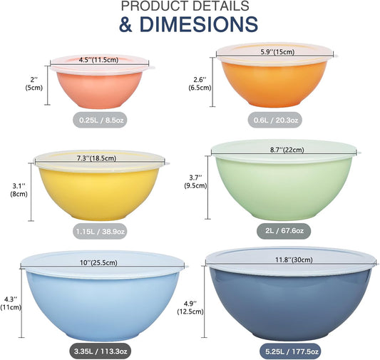 Greentainer Plastic Mixing Bowl Set with Lids for Kitchen, Nesting Storage Bowls for Baking, Prepping,Cooking and Serving Food, Dishwasher, Microwave Safe,Great for Mixing & Serving (6pcs lightblue) - PuriLite
