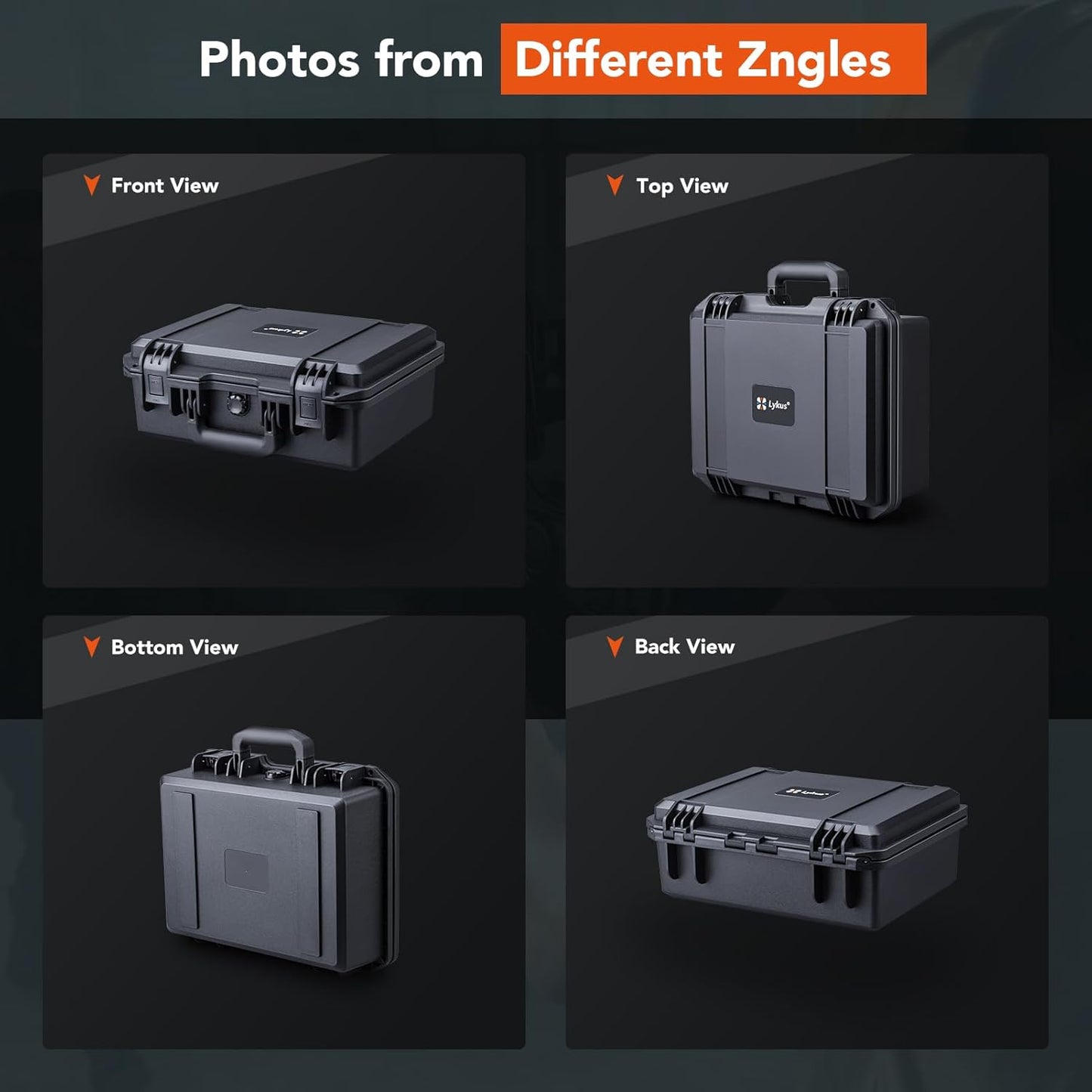 Lykus HC-3810 Waterproof Hard Case with Customizable Foam Insert, Interior Size 38x28x13.5cm, Suitable for Camera, Lens, Drone, mic, Flashlight, Telescope, Action cam, Electronics, Tools, and More