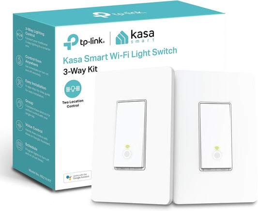 Kasa Smart 3-Way Light Switch Kit by TP-Link (HS210 KIT) - Neutral Wire and 2.4GHz Wi-Fi Connection Required, Works with Alexa and Google Home, No Hub Required, UL Certified, White,2 Count (Pack of 1)