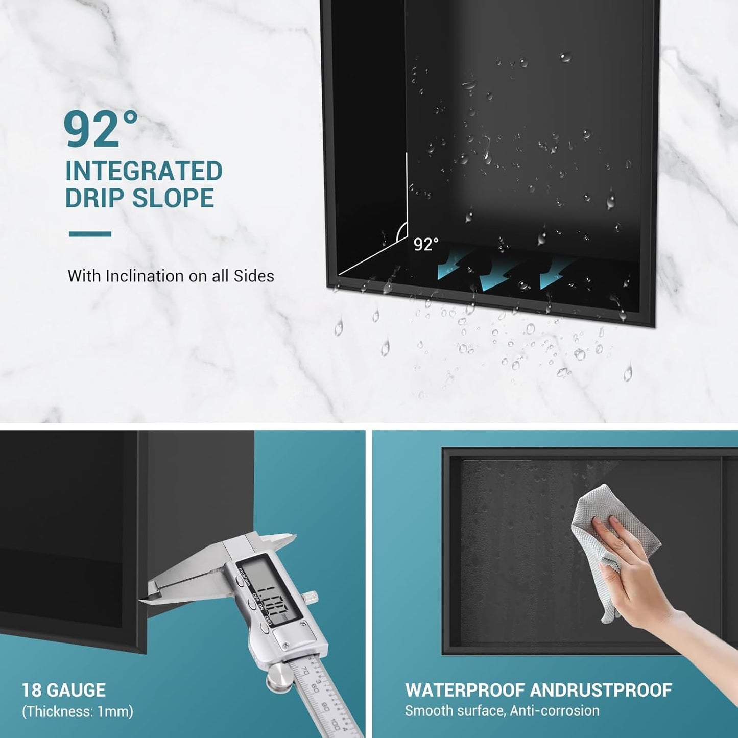 BLYLUND Shower Niche 12" x 24" NO Tile Needed,Matte Black Double Shelf Organizer, Square Corners Wall-Inserted Niche Recessed Shower Shelf Modern Soap Niche for Bathroom