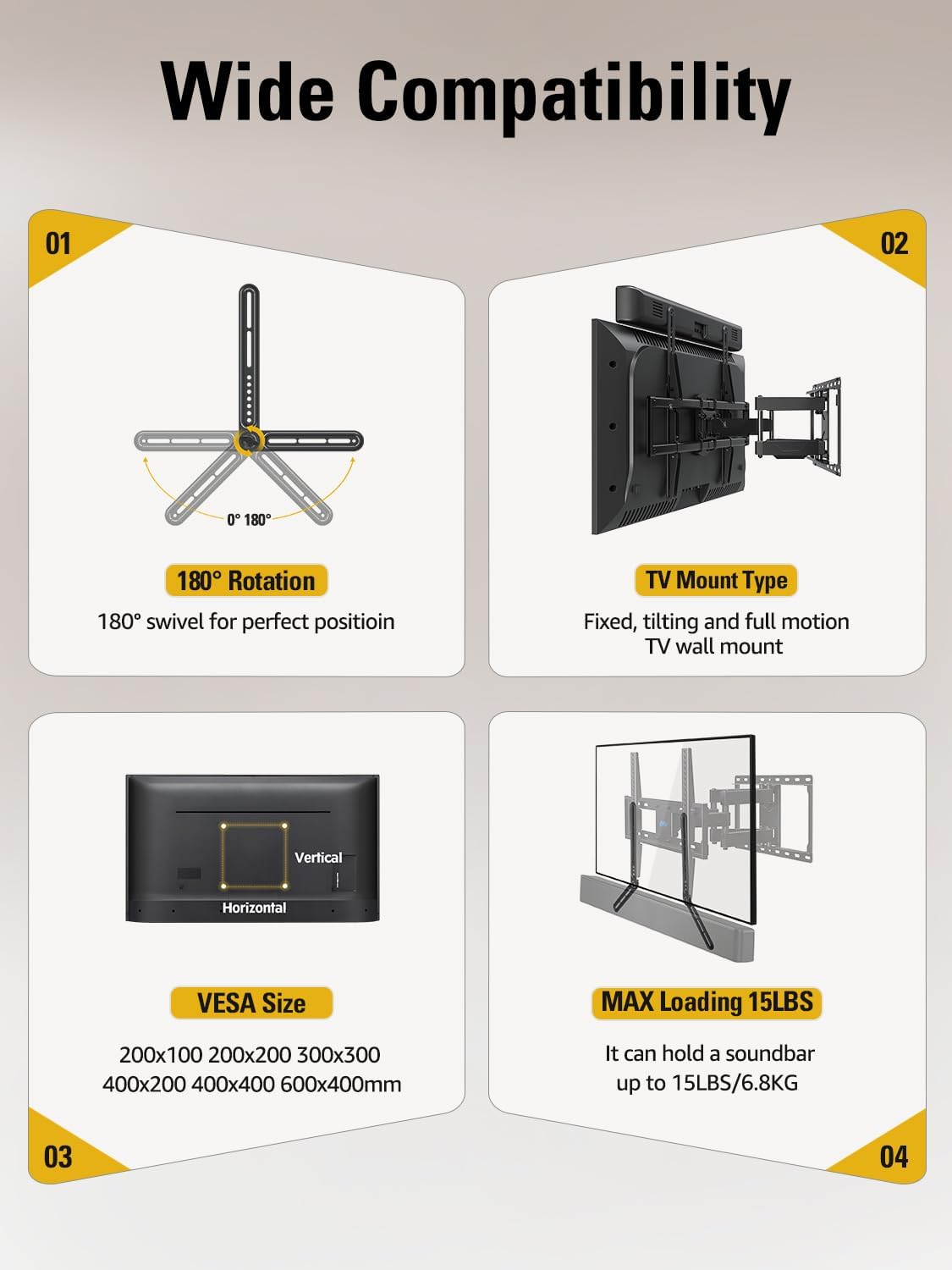 Mounting Dream Sound Bar Mount Bracket for Mounting Above or Under TV, Fits Most Sound Bars Up to 15 Lbs, with Detachable Long Extension Plates MD5420