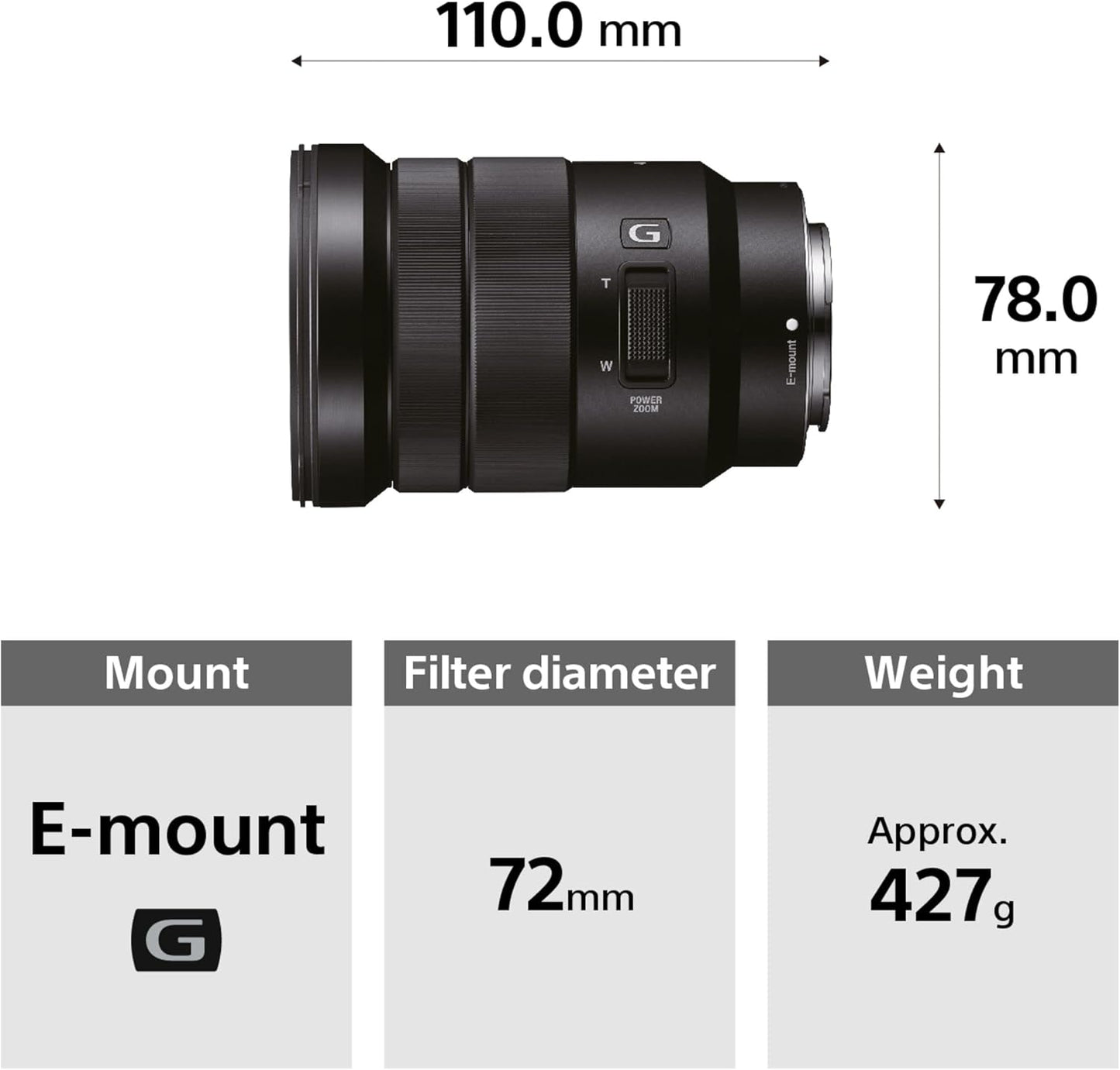 Sony SELP18105G E PZ 18-105mm F4 G OSS Lens, Black