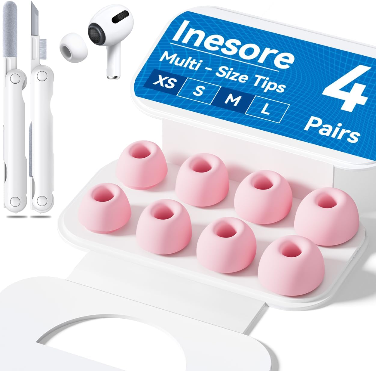 4 Pairs Replacement Ear Tips for AirPods Pro 2nd/1st Generation with Portable Storage Box & Cleaner Pen,Noise Reduction Holewith & Built-in dust Guard Screen,Silicone Ear Tips for AirPods Pro (White)