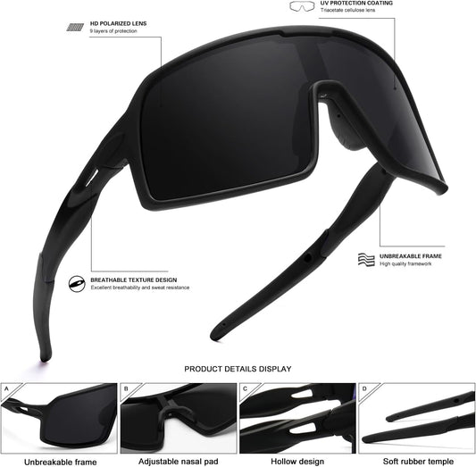 SEKKAF Polarized Sports Sunglasses for Men and Women Cycling Glasses UV Protection Goggles for Mountain Bike Running Fishing - PuriLite