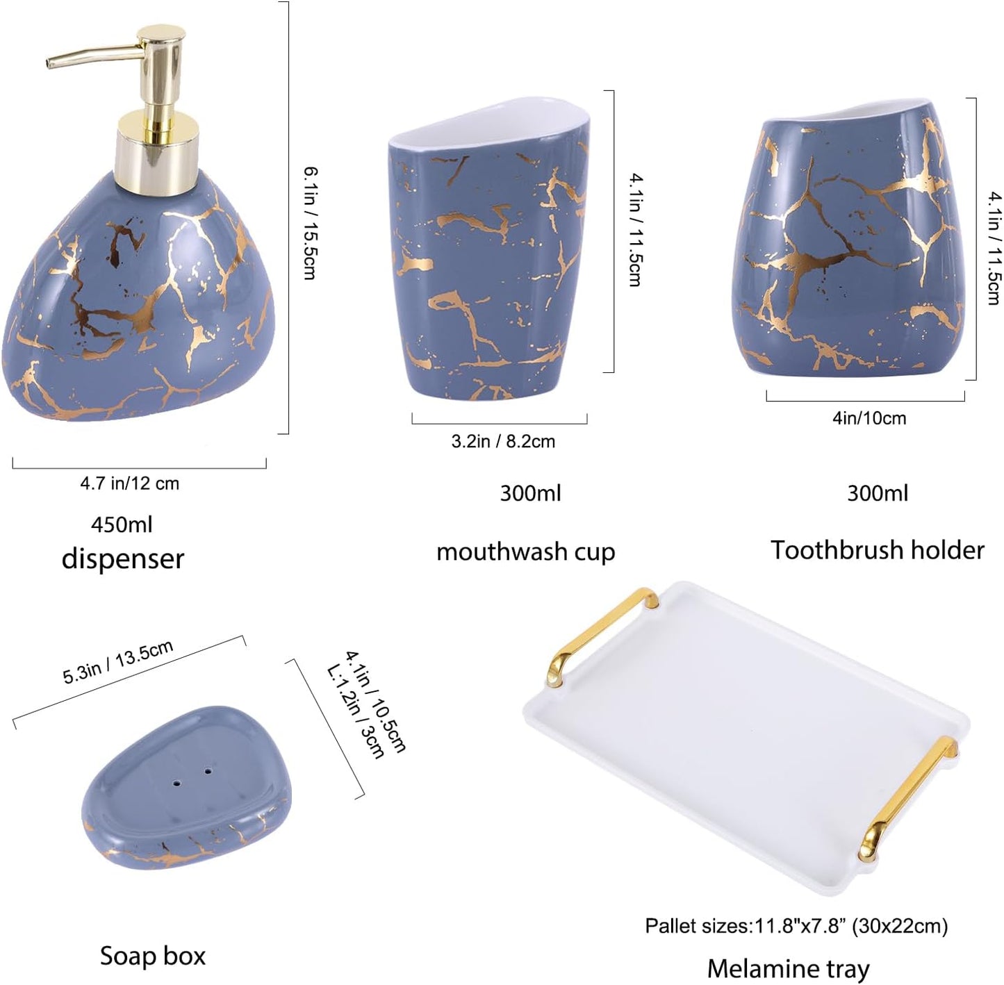 White Bathroom Accessories Set,Modern Countertop Bathroom Decor,Luxury 6 Piece Bathroom Accessory Set,Complete with Soap Dispenser,Toothbrush Holder,Tumbler,Tray