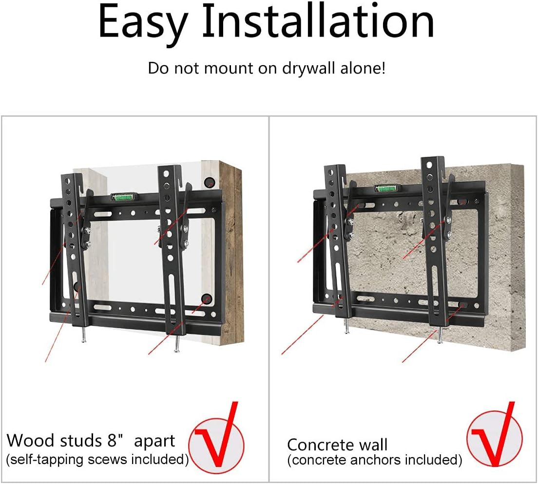 Suptek Tilt TV Wall Mount Bracket for Most 26-60 inch LED, LCD and Plasma TV, Mount with Max 400x400mm VESA and 99lbs Loading Capacity, Fits Studs 16" Apart, Low Profile with Bubble Level