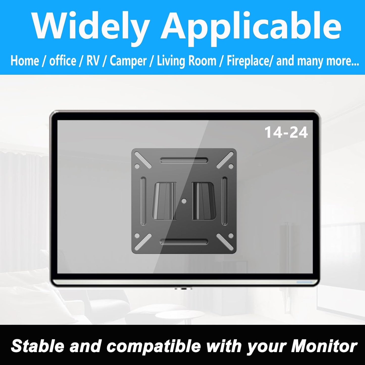 TETVIK Monitor Wall Mount Most 14-24“ TVs Computer Universal Low Profile RV TV Wall Mount VESA Up to 100x100mm Max Weight 30lbs Fits 15 19 20 22 23 Inch Camper Small Monitor Mount Bracket