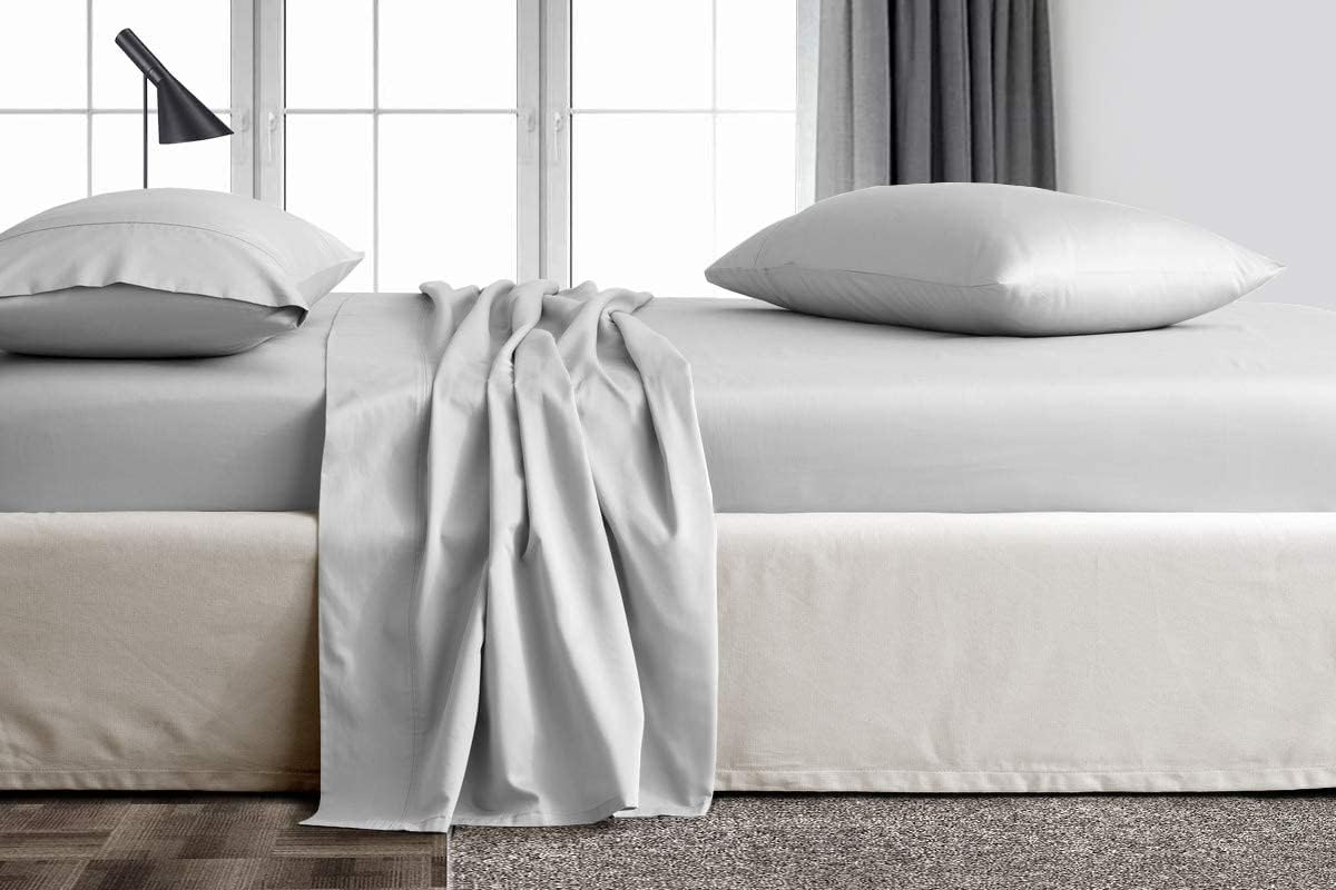 Linen Sheets 100% Egyptian Cotton- Twin-XL Sheet Set 4 Piece- 1000 Thread Count- Fits Upto 18" Deep Pocket- Long Staple Cotton Bedding, Sateen Weave-Light Blue Solid