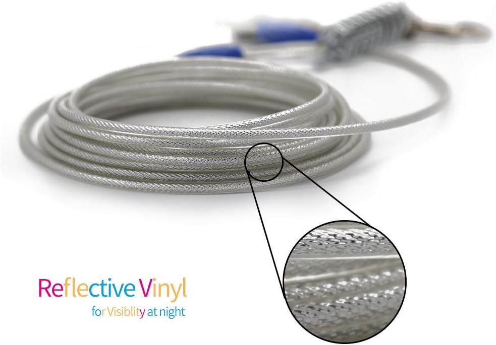 Petest 25ft Reflective Tie-Out Cable for Small Dogs Up to 35 Pounds