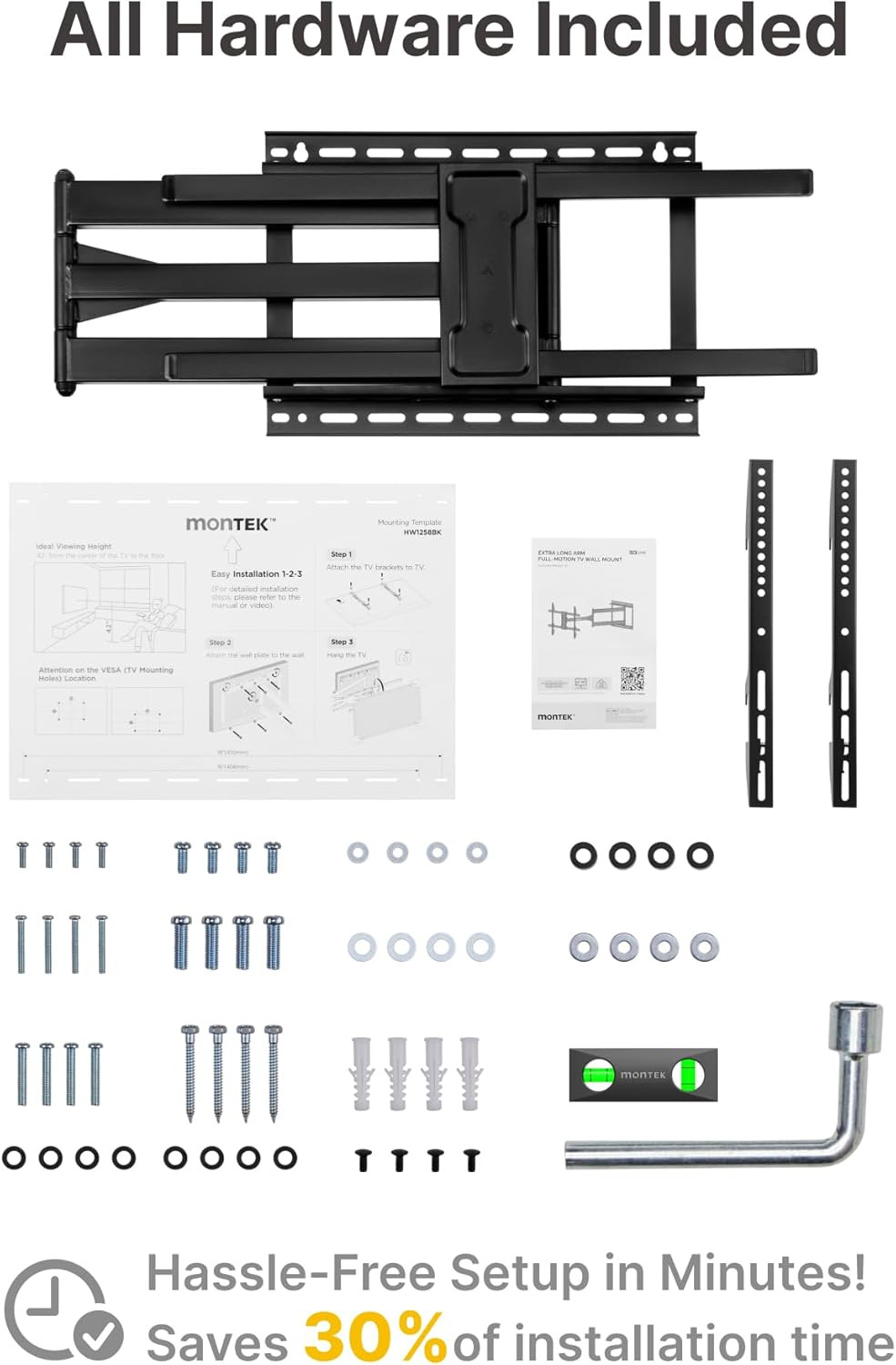monTEK Long Arm TV Wall Mount for Most 43-90 Inch TVs, 42.5 Inch Long Extension TV Mount Swivel and Tilt, Full Motion Wall Mount TV Bracket Fit Max VESA 800 x 400mm, Up to 132 lbs, 16”,18” Studs