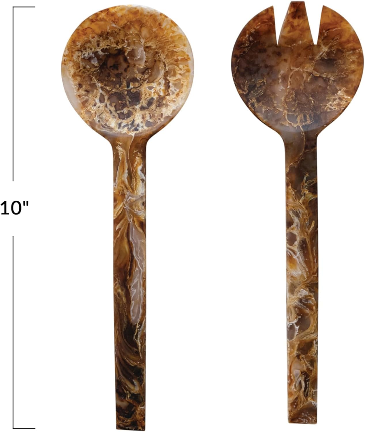 Creative Co-Op, Brown, Resin Salad Servers with Matte Marble Finish, Set of 2, Medium