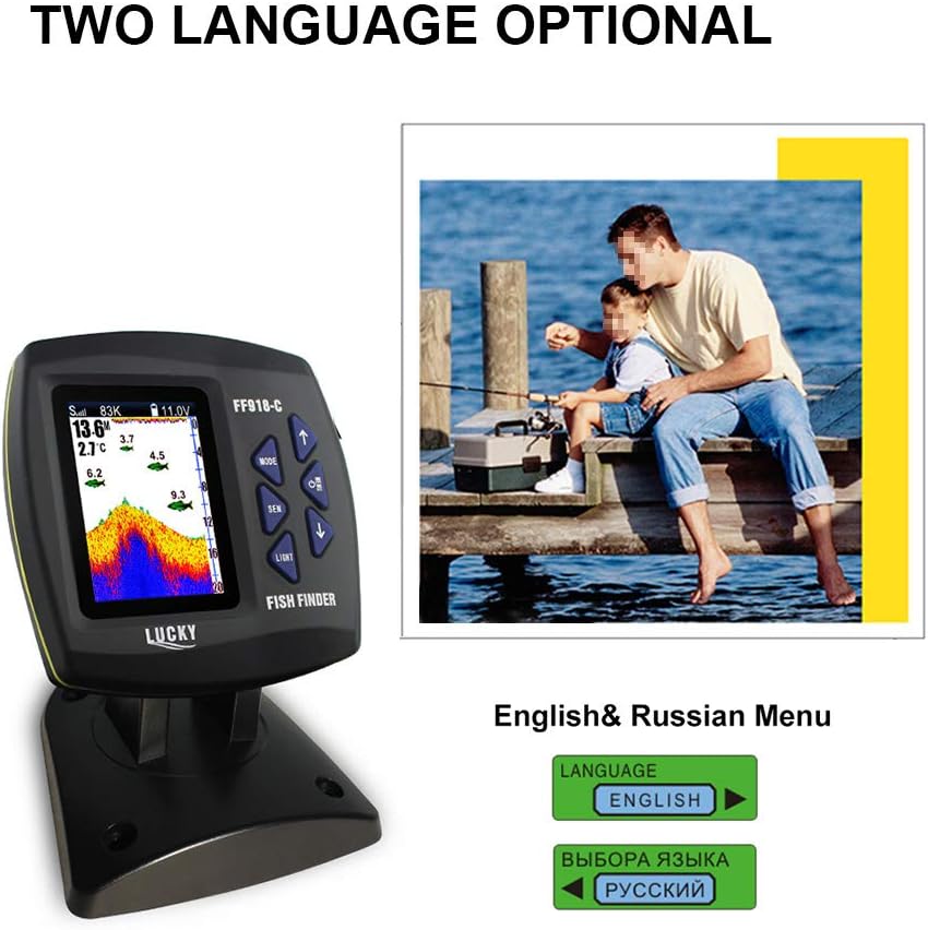 FF918-C100DS Color Screen Wired Fish Finder Dual Frequency 328ft/100m Water Depth Boat Fish Finder ZDHF