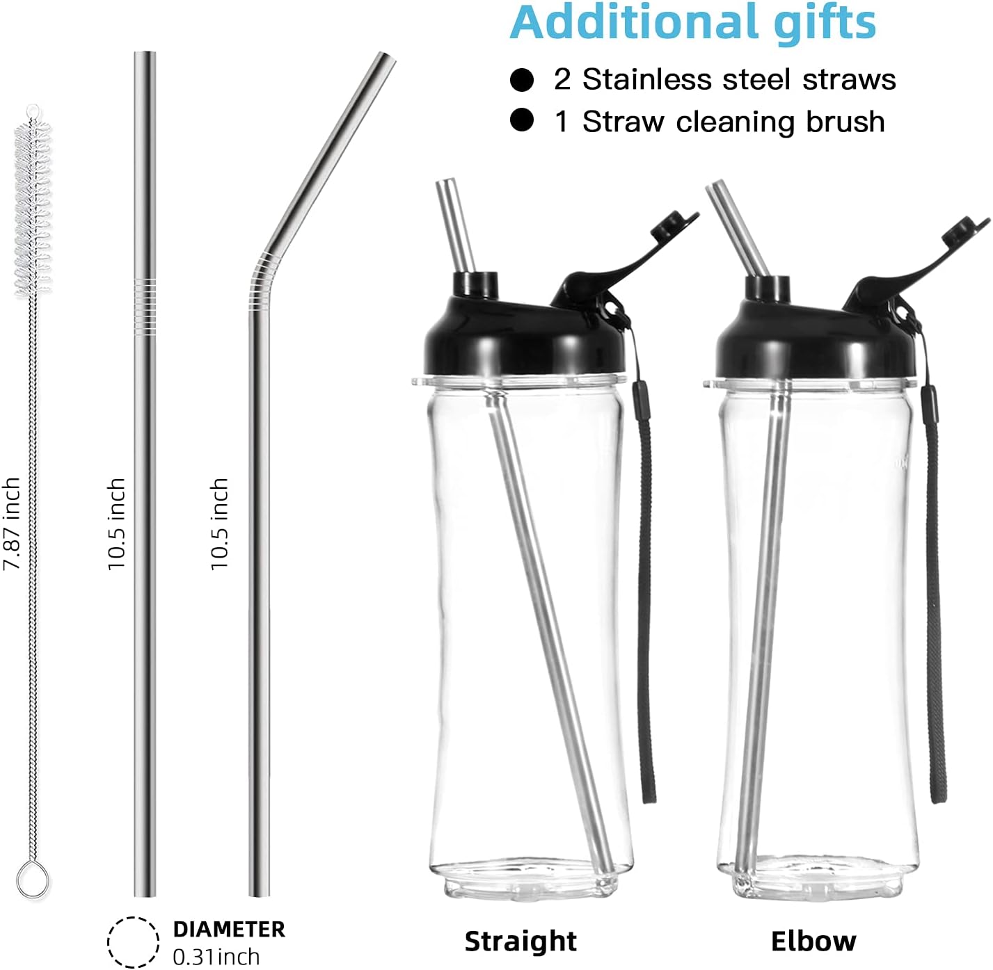 La Reveuse Smoothies Blender Personal Size 300 Watts with 2 Pieces 18 oz BPA Free Portable Travel Sports Bottles (Silver 2 Cups)