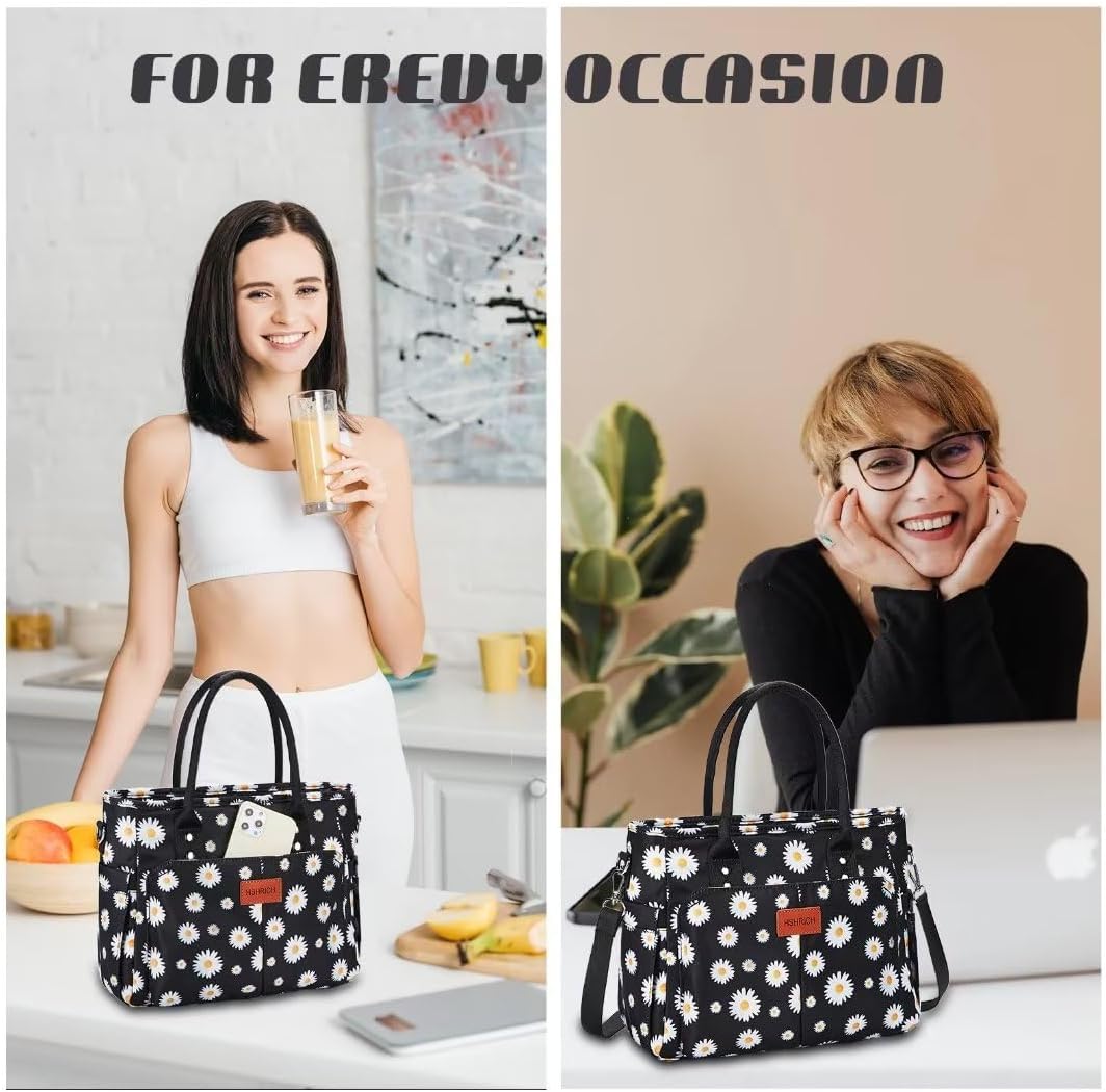 Lunch Bag for Women, Insulated Lunch Box for Work, Large Leakproof Cooler Purse with Side Pockets & Removable Shoulder Strap Women's Lunch Tote Bag for Picnic Work Beach Cute Lunch Bags (Heart)
