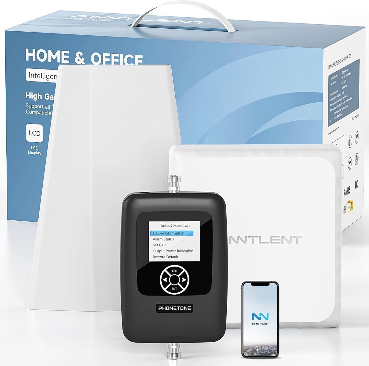 ANNTLENT Cell Phone Signal Booster for House 3G 4G LTE 5G Compatible with All Carriers on Band 25/2/66/4/7/5/12/17, Cell Booster with Omni Antenna and LCD Display, APP Adjust | ISED Approved