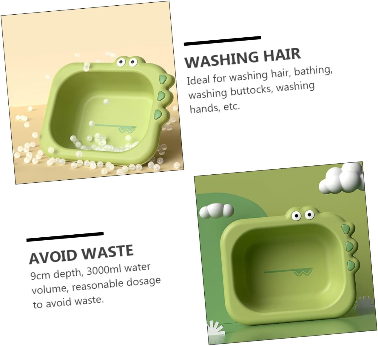 ERINGOGO Large Green Baby Wash Basin for Infants Portable Cartoon Boys and Girls Bath Tub Suitable for Newborns and Toddlers