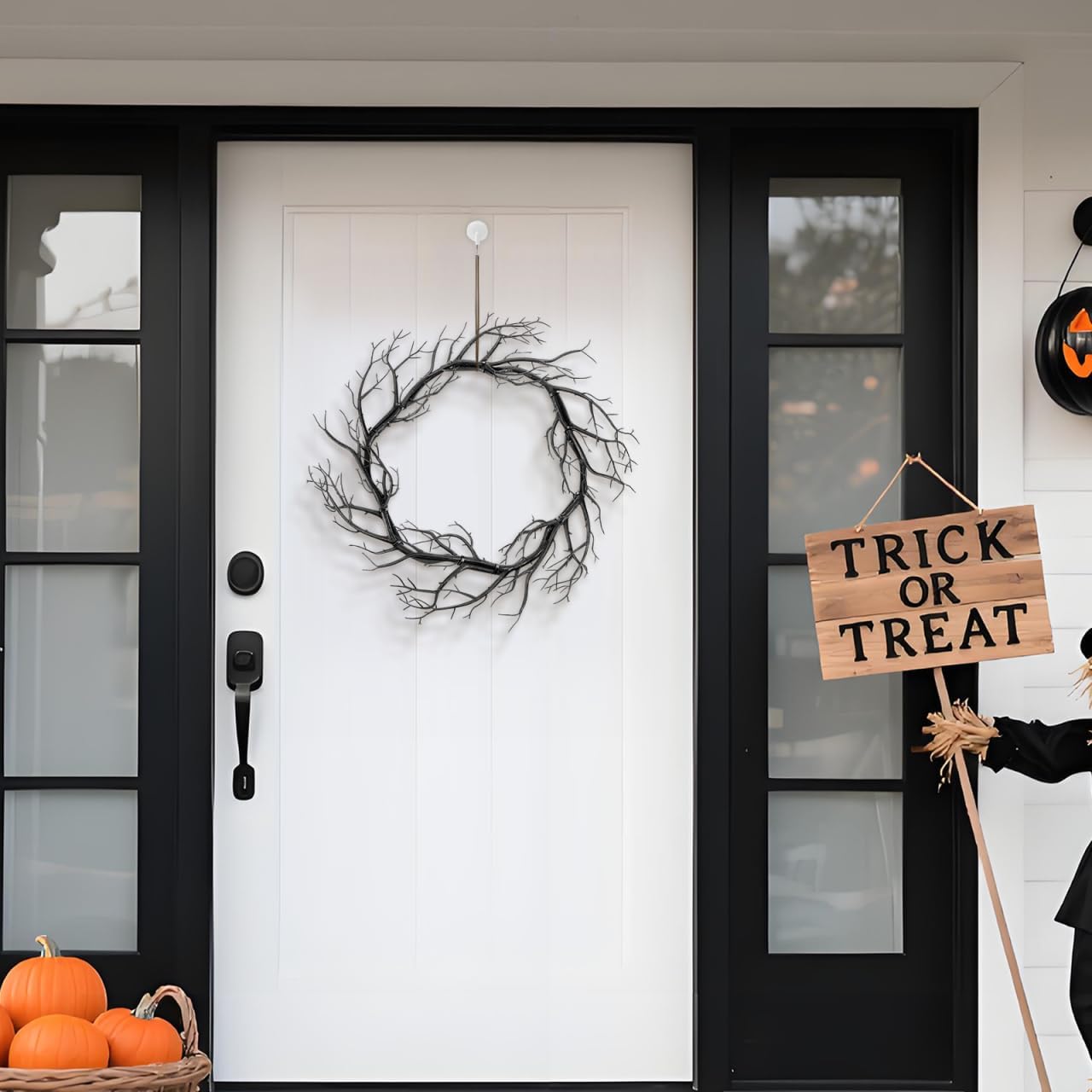 MAGICLULU Black Twig Wreath, 16.5 in Artificial Branch Wreath for Door, Halloween Simulated Twig Garland for Home Decor