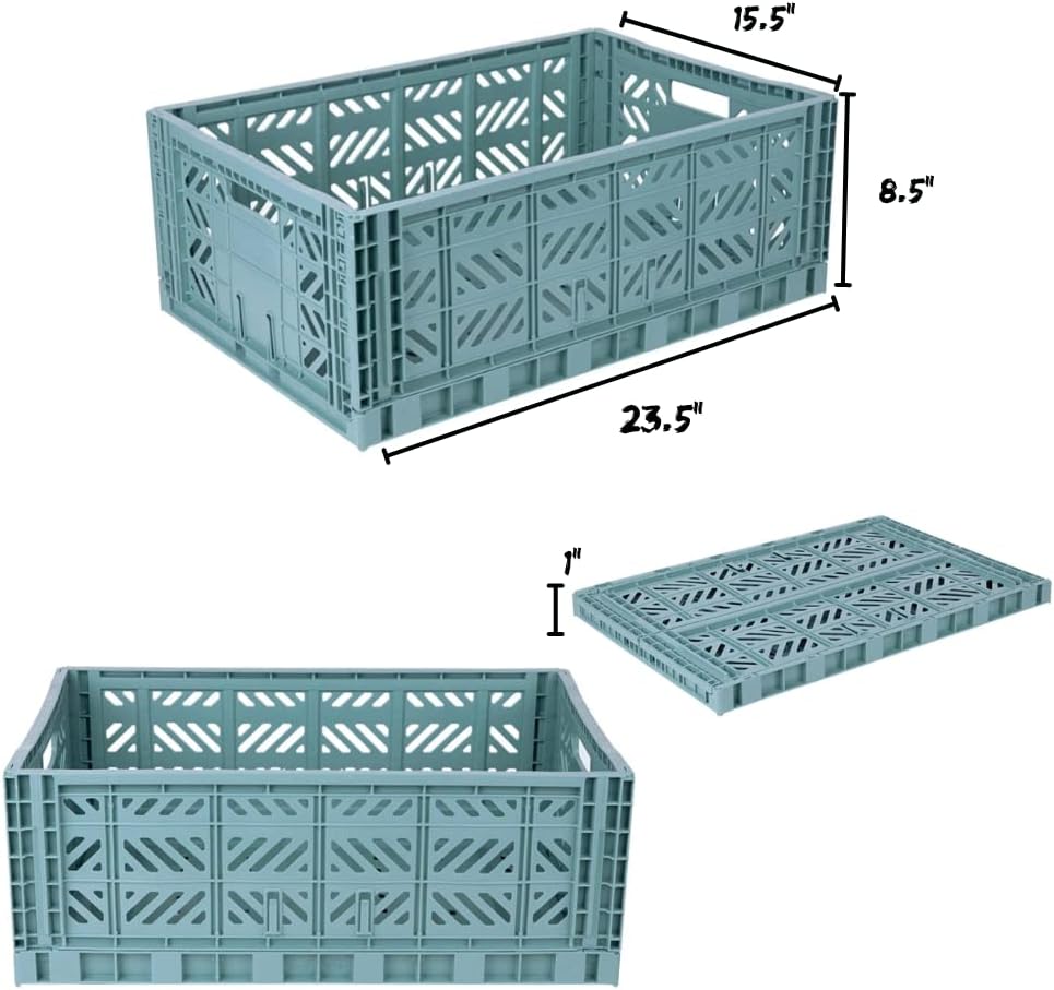 AYKASA Collapsible Storage Bins, Plastic Crate for Storage, Collapsible Crate, Utility Stackable Box (Small, Arctic blue)