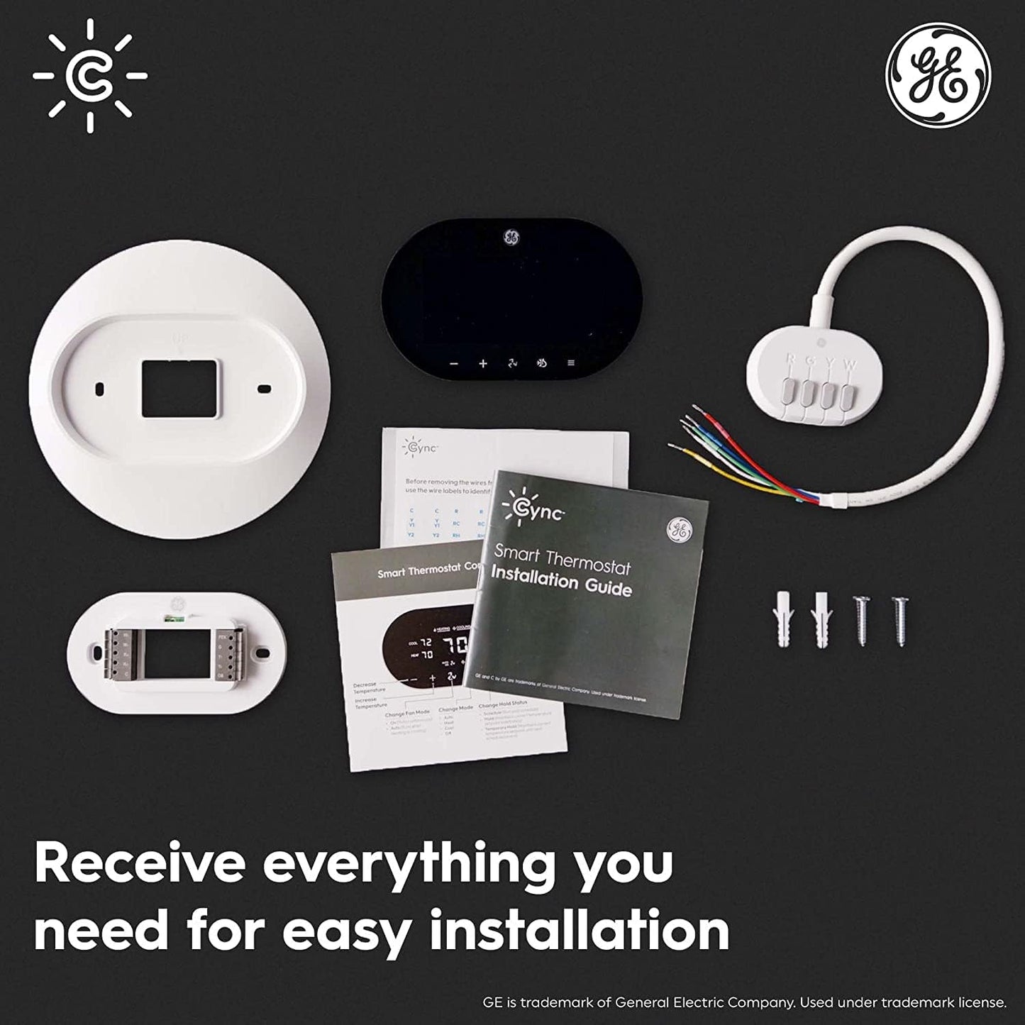 GE CYNC Smart Thermostat, Programmable Wi-Fi Thermostat, Works with Alexa and Google Home, Black, Medium