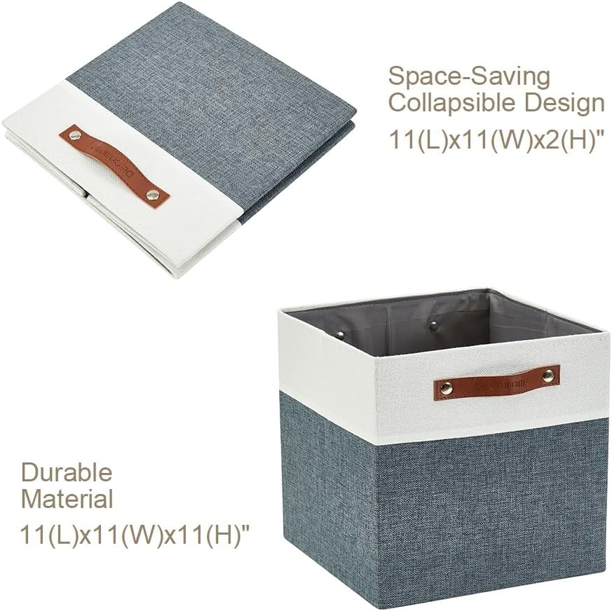 DECOMOMO Fabric Cube Storage Bin - Storage Baskets for Shelves, Kallax (Grey & White, 13 inch Cube) - 4 Pack