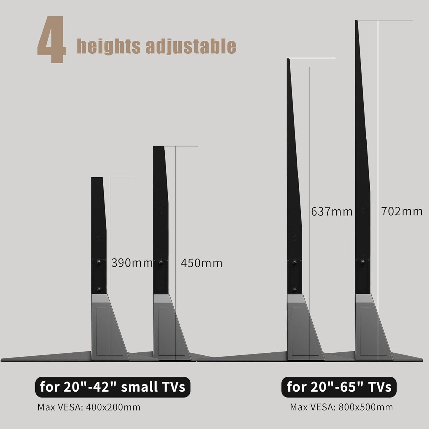 Suptek Universal TV Stands, Table Top TV Stand, Pedestal TV Stand for Most 17"-55" Screens, Height Adjustable TV Base Stand with Tempered Glass Base and Wire Management, Hold up to 40kg, VESA 75/400mm