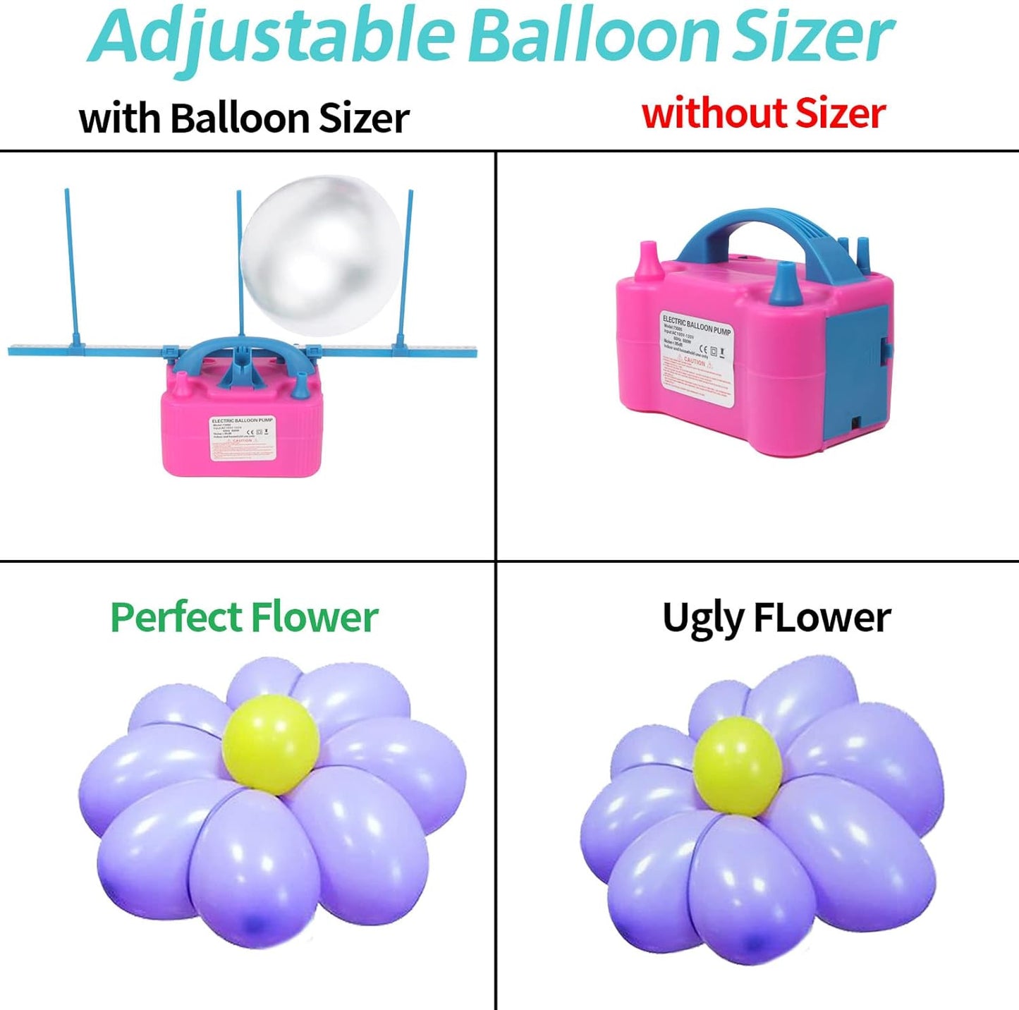 Electric Balloon Pump,Balloon Inflator, Dual Nozzle Electric Air Pump,Balloon Pump Balloons Blower 110V 600W for Party Decoration with Gifts:2 Balloon Tying Tools (Rose red)
