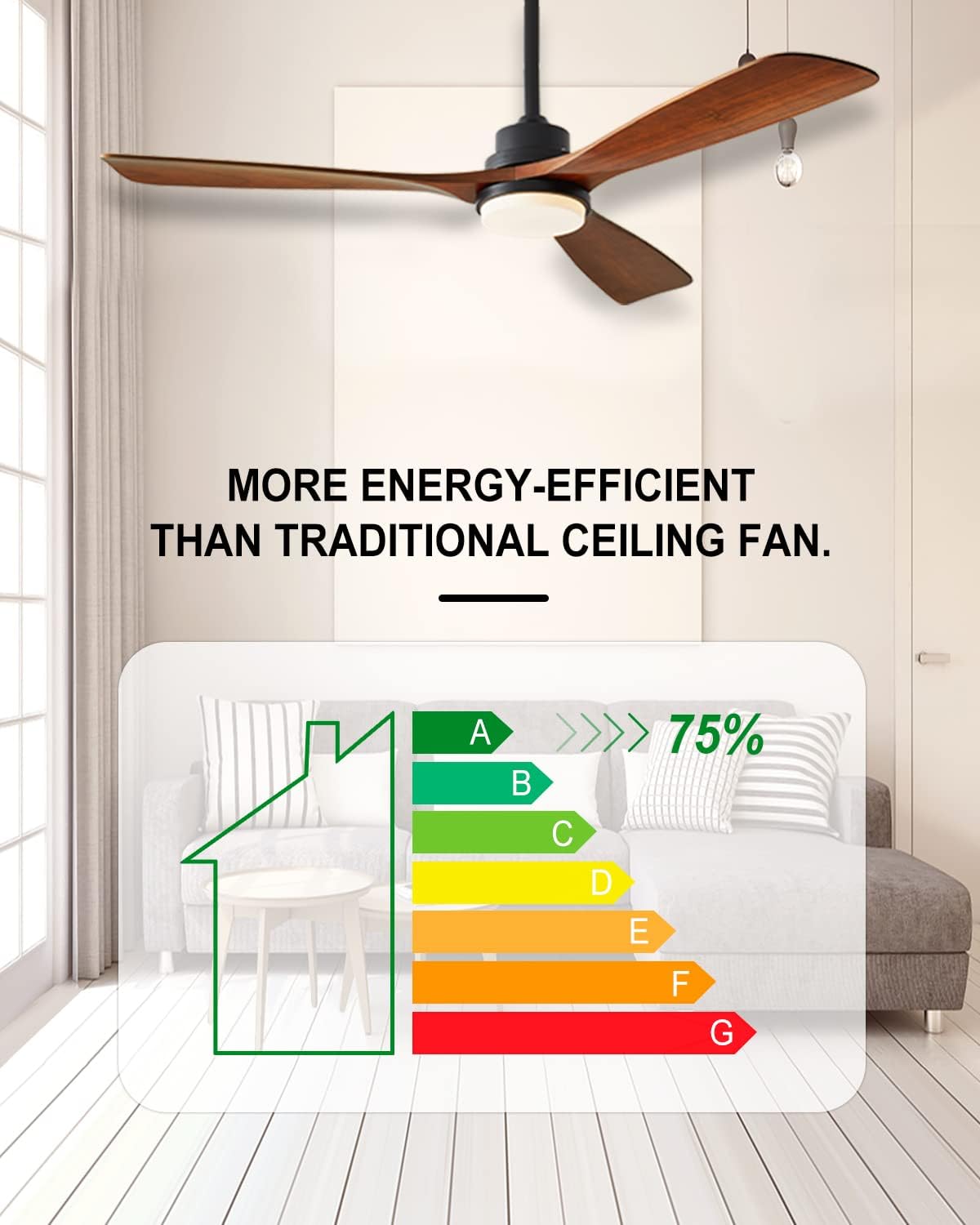 Chriari Ceiling Fans with Lights, 3 Wood Fan Blades, 52" Black Classical Style Fan with Remote Control, Noiseless Reversible DC Motor for Bedroom/Living Room/Study/Porch