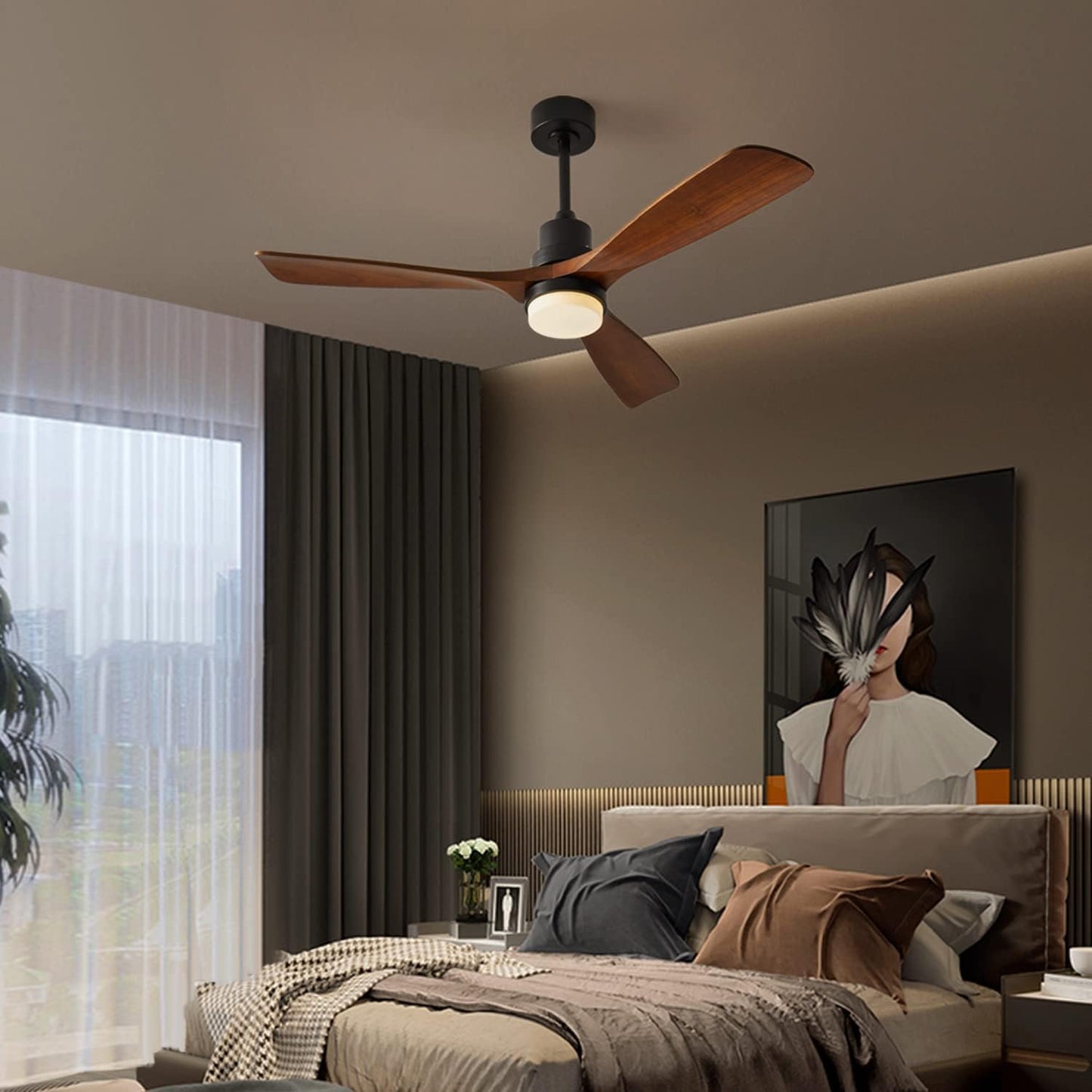 Chriari Ceiling Fans with Lights, 3 Wood Fan Blades, 52" Black Classical Style Fan with Remote Control, Noiseless Reversible DC Motor for Bedroom/Living Room/Study/Porch