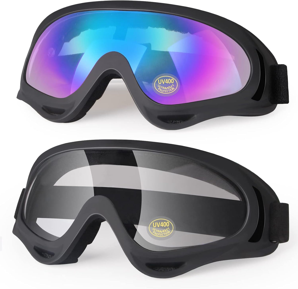 Motorcycle Goggles 2 Pack, Dirt Bike ATV Goggles Motocross Riding Racing Eyewear Off-Road MX Bike & Ski Goggles UV400 Anti-Fog Impact-Resistant Dustproof Goggle for Adult Youth Kids - PuriLite