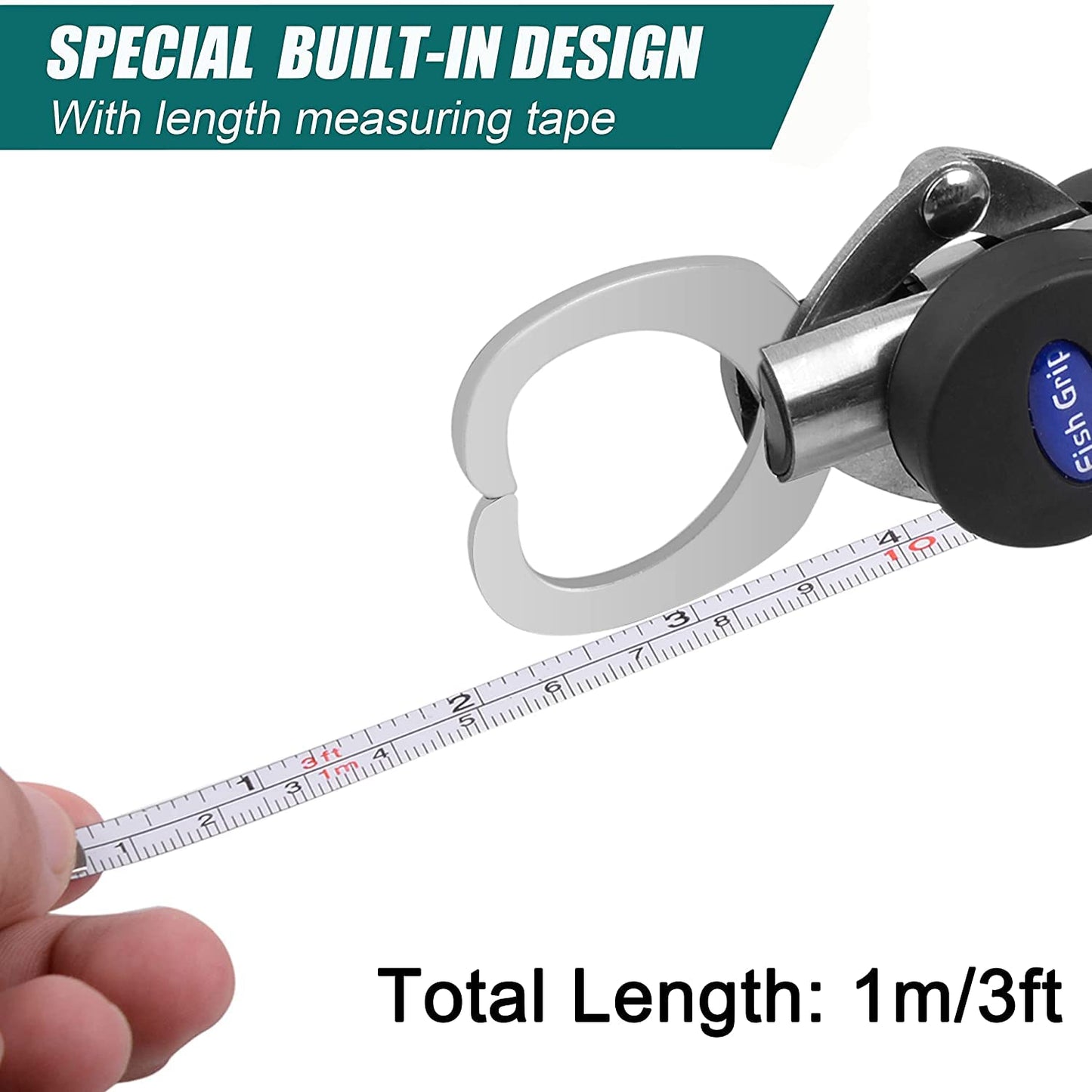 Fish Lip Gripper With Scales - Portable Stainless Steel Holder and Grabber Tool - 40 Pound Capacity With Weight Scale, Ruler and Lanyard