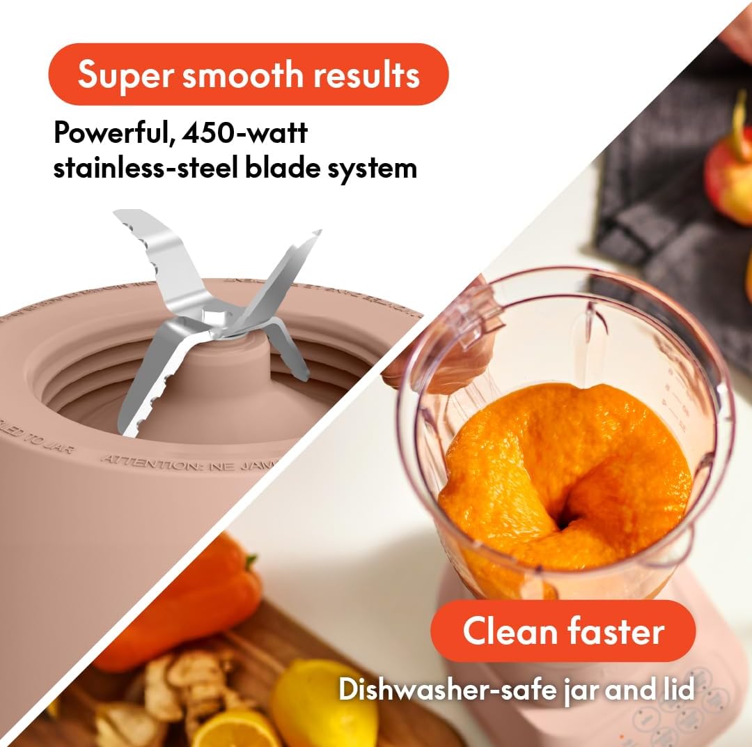 Bella 10-Speed Countertop Blender, Juicer and Smoothies, Fits Anywhere™, Slim Design with Lid and Lid for Dishwasher Stainless Steel Carafe, 450W, Surf