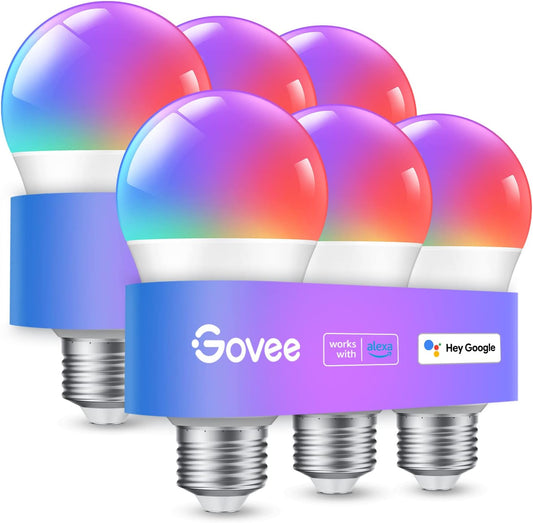 Govee Smart Light Bulbs, WiFi & Bluetooth Color Changing Light Bulbs, Music Sync, 16 Million DIY Colors RGBWW Color Lights Bulb, Work with Alexa, Google Assistant & Govee Home App, 6 Pack