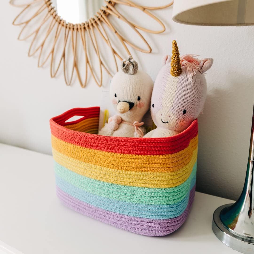 OrganiHaus Soft Woven Baskets for Storage Organization Set of 3, Cotton Rope Nursery Storage Baskets for Shelves, Square Book Bins, Bathroom Towel Hamper, Dog Toy Bins, Panier Rangement - Light Honey