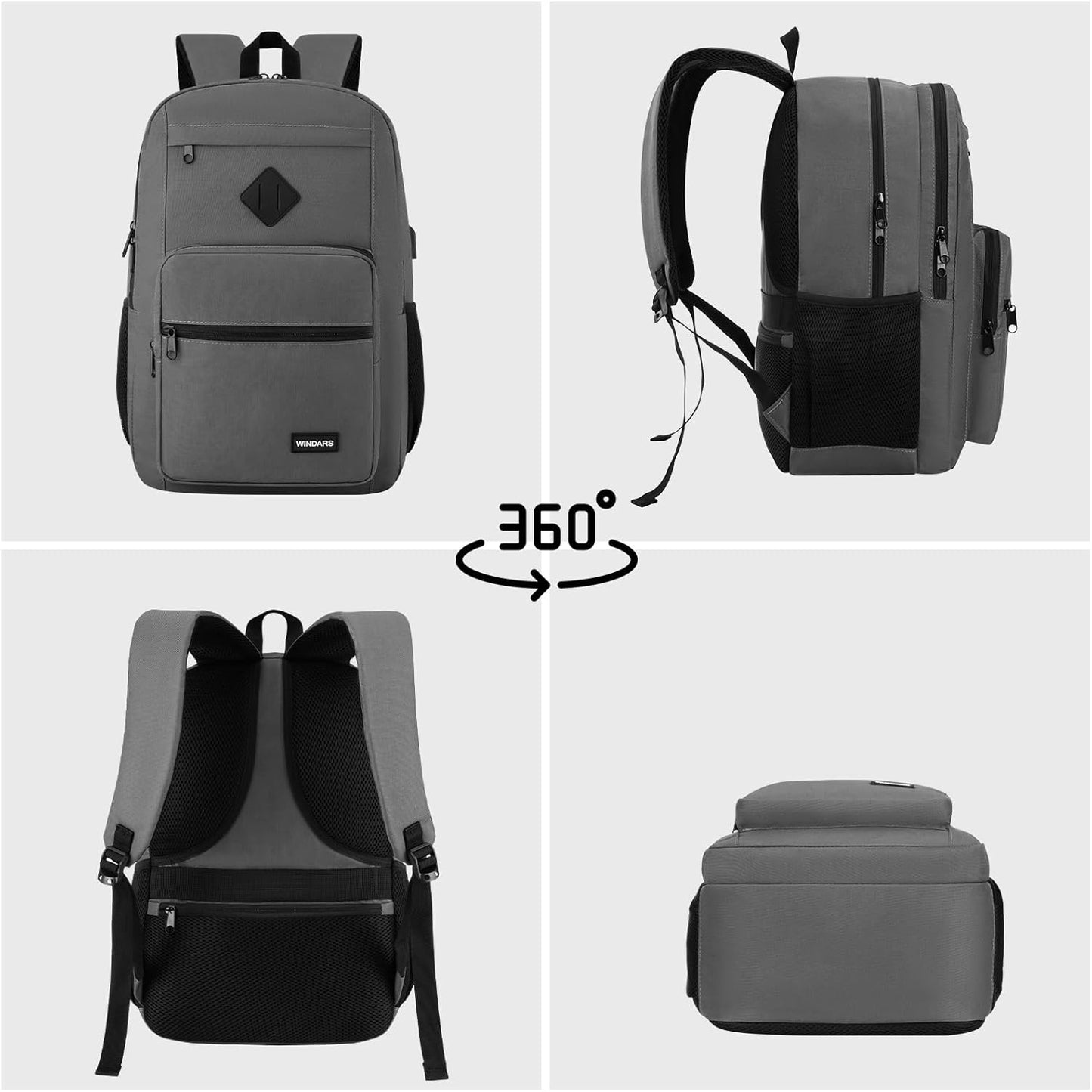 Black Backpack for Men Women, Durable Casual School Backpacks Teens Boys and Girls Classic 15.6 Inch Laptop Bookbag with USB Charger for College High School Work Travel