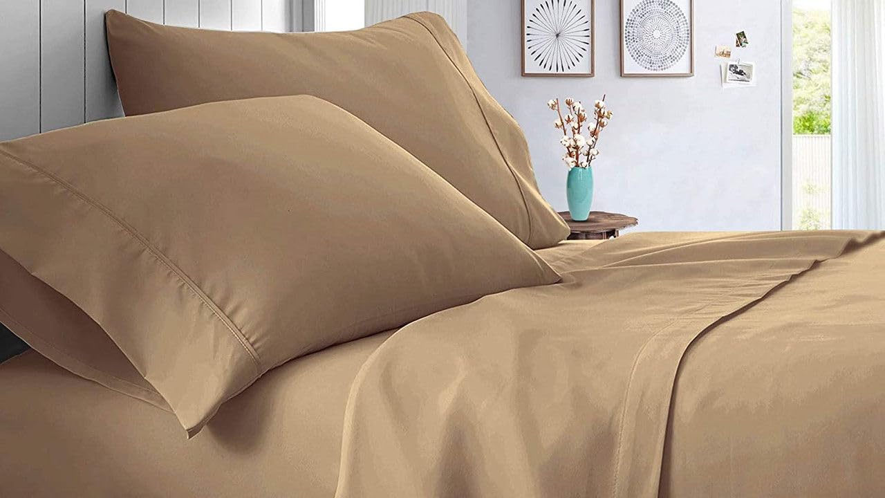 Linen Sheets 100% Egyptian Cotton- Twin-XL Sheet Set 4 Piece- 1000 Thread Count- Fits Upto 18" Deep Pocket- Long Staple Cotton Bedding, Sateen Weave-Light Blue Solid
