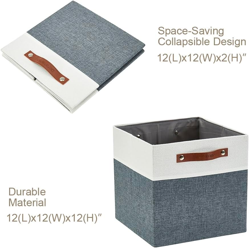 DECOMOMO Fabric Cube Storage Bin - Storage Baskets for Shelves, Kallax (Grey & White, 13 inch Cube) - 4 Pack