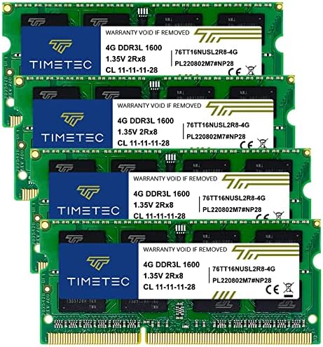 Timetec 16GB KIT(2x8GB) DDR3L / DDR3 1600MHz PC3L-12800 / PC3-12800 Non-ECC Unbuffered 1.35V / 1.5V CL11 2Rx8 Dual Rank 204 Pin SODIMM Laptop Notebook PC Computer Memory RAM Module Upgrade