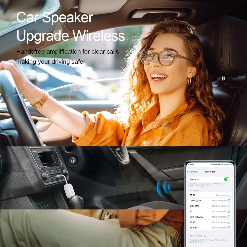 2 in 1 Bluetooth 5.3 Transmitter Receiver for Car Bluetooth Adapter Airplane to Wireless Headphones, Supports AirPods,3.5mm Aux Jacks Bluetooth Splitter Compatible with Car TV Airplane-3.5Inch Cable