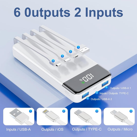 GTOCE Portable Charger,35000mAh Power Bank with 22.5W Fast Charging LED Digital Display Battery Pack with 6 Outputs 2 Inputs, Type C Powerbank Portable Charger for iPhone 15 Samsung AirPods etc,White