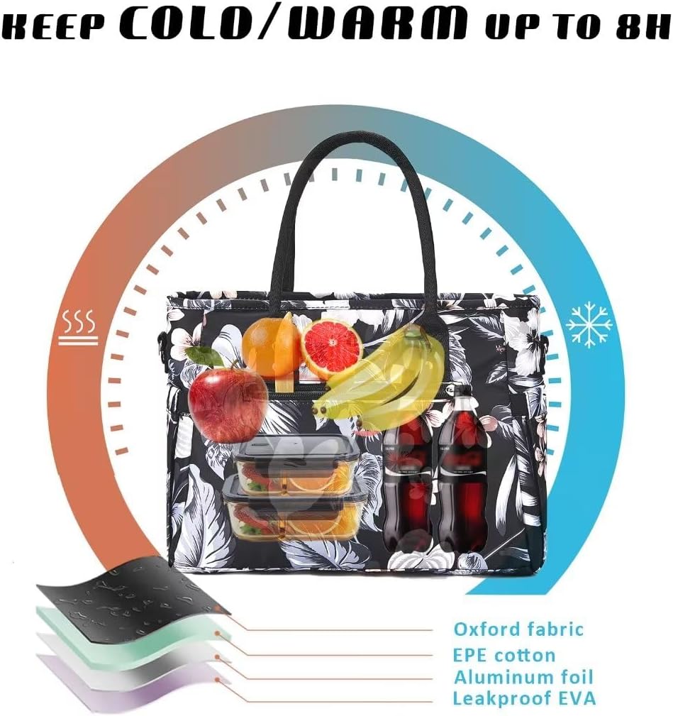 Lunch Bag for Women, Insulated Lunch Box for Work, Large Leakproof Cooler Purse with Side Pockets & Removable Shoulder Strap Women's Lunch Tote Bag for Picnic Work Beach Cute Lunch Bags (Heart)