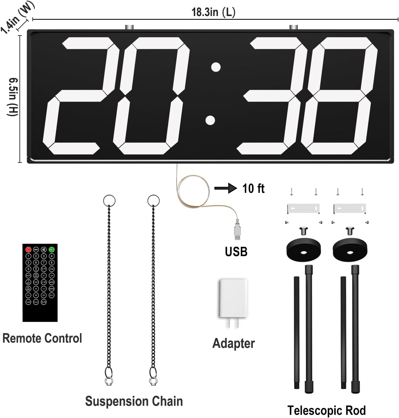 CHKOSDA Digital Wall Clock with Double Sided Display, Large Digital Clock with Timer,Alarm,Temperature and Date,Two Faced Hanging Wall Clock with 6''Number (White)
