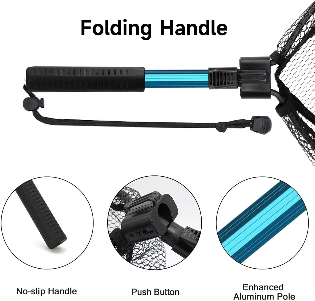 SAN LIKE Fishing Net Telescopic Landing Nets Folding Rubber Fish Net Rubber Coated Landing Net with Adjustable Sturdy Pole Handle for Saltwater Freshwater Bass Trout Fishing Easy Catch & Release