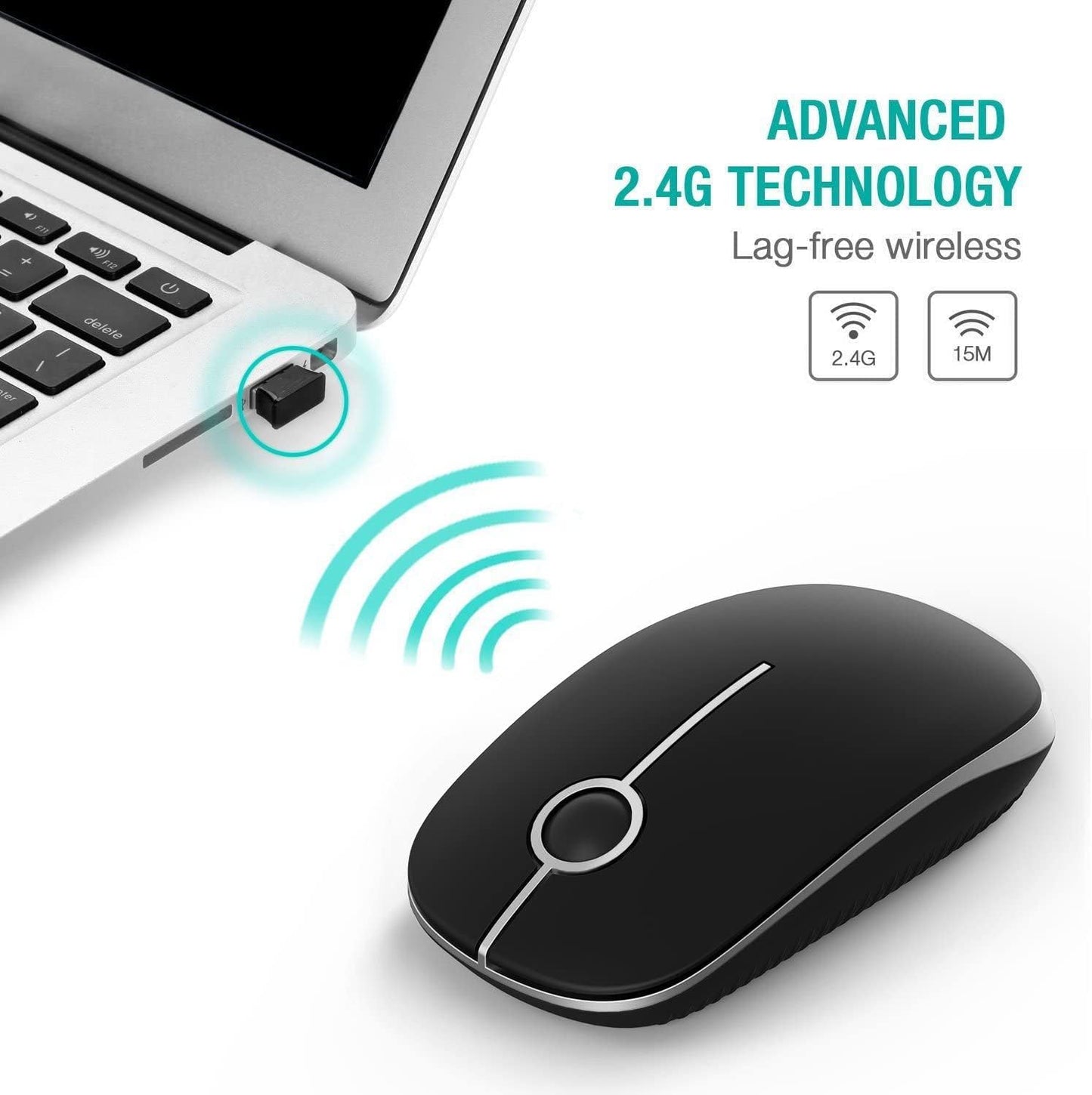 Wireless Mouse, Vssoplor 2.4G Slim Portable Computer Mice with Nano Receiver for Notebook, PC, Laptop, Computer (Black and Sapphire Blue)