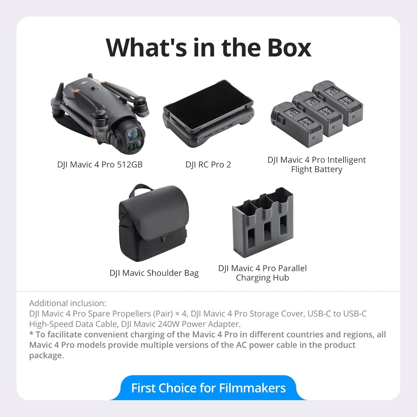 DJI Mavic 4 Pro Fly More Combo with DJI RC 2, Flagship Tri-Camera Drone with 100MP 4/3 CMOS Hasselblad Camera, 30km Video Transmission, 51-Min Max Flight Time, Charging Hub, and More