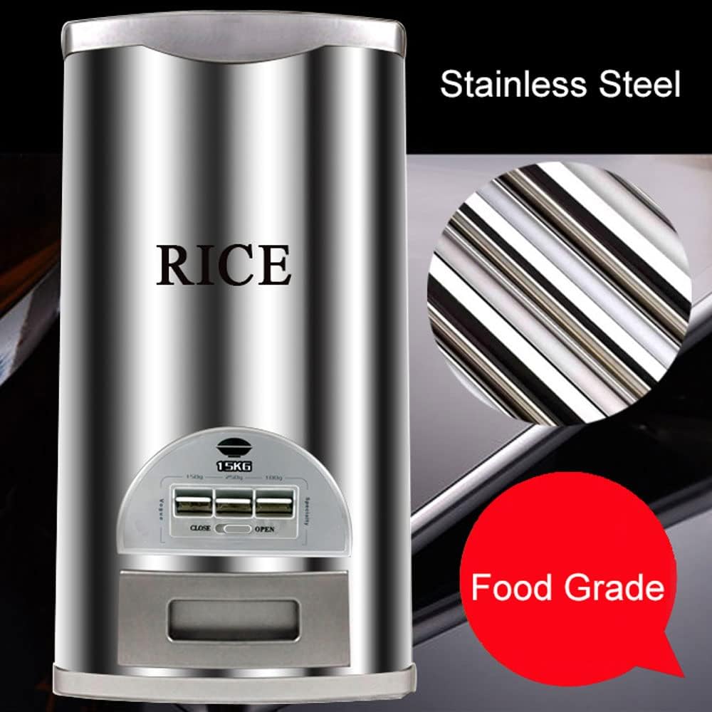 Rice Tank Rice Storage Rice Storage Container Stainless Steel 25/33/45/55/66LB Sealed Grain Rice Cabinet Rice Storage Bucket (Black 20kg)