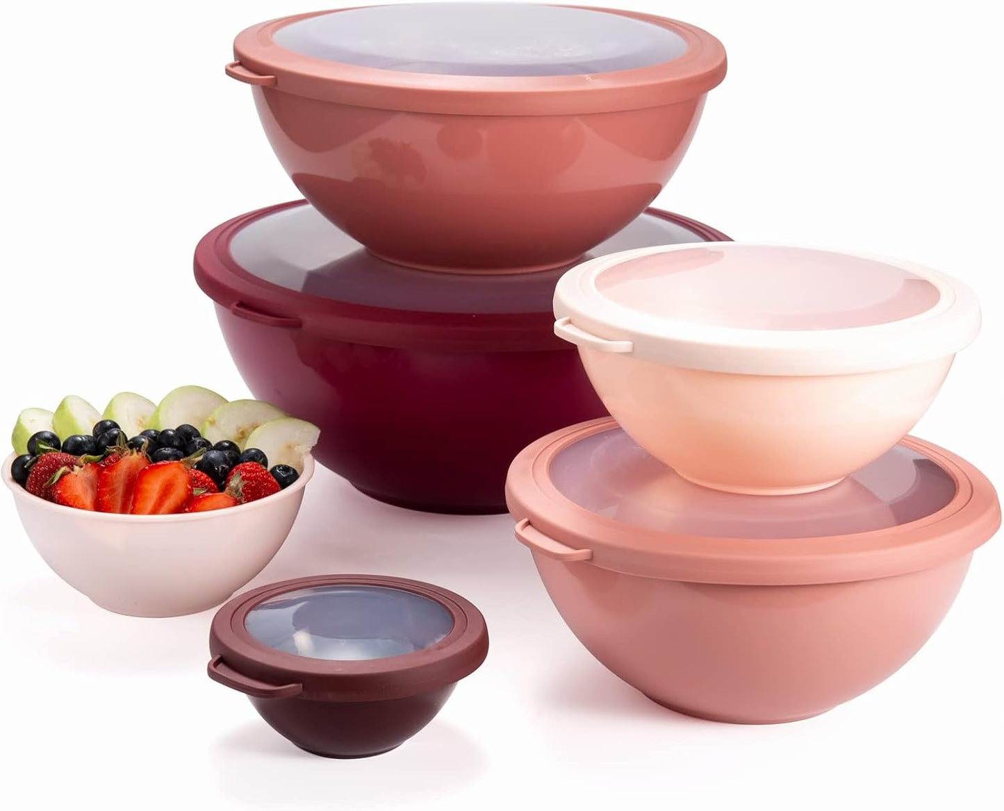 COOK WITH COLOR Mixing Bowls with TPR Lids - 12 Piece Plastic Nesting Bowls Set Includes 6 Prep Bowls and 6 Lids, Microwave Safe Mixing Bowl Set (Mint)