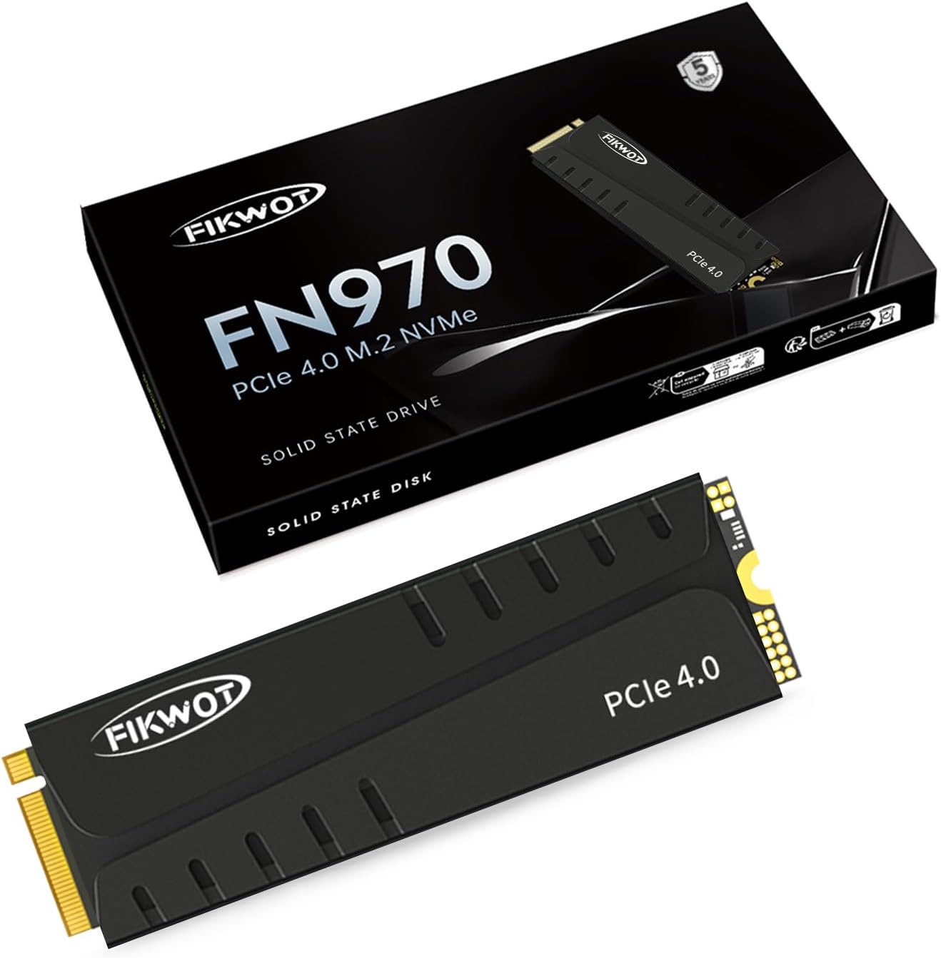 Fikwot FN970 2TB M.2 2280 PCIe Gen4 x4 NVMe 1.4 Internal Solid State Drive with Heatsink - Speeds up to 7,400MB/s, Configure DRAM Cache, Compatible PS5 Internal SSD