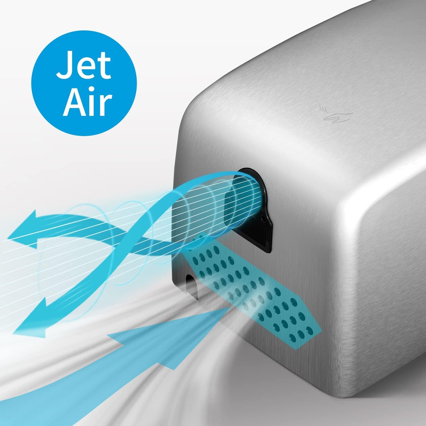 AIKE UL Approved Compact Jet Hand Dryer Hard-Wired Friendly, 1350W 120V Brushed Stainless Steel Model AK2803D